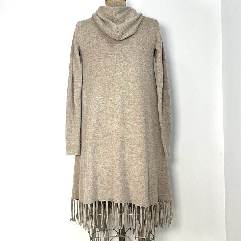 Jamison Wool Cashmere Hooded Fringe Cardigan Duster Open Front Women XS - Picture 2 of 7